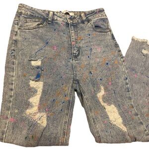 Tinseltown Jeans Distressed Raw Hem Hi Rise Womens Juniors Size 9 OOAK PAINT